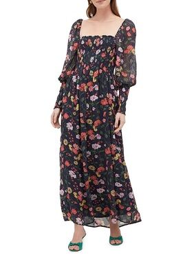 Hill House The Grace Maxi Nap Dress in Navy Peony Bouquet, Georgette - Size XS